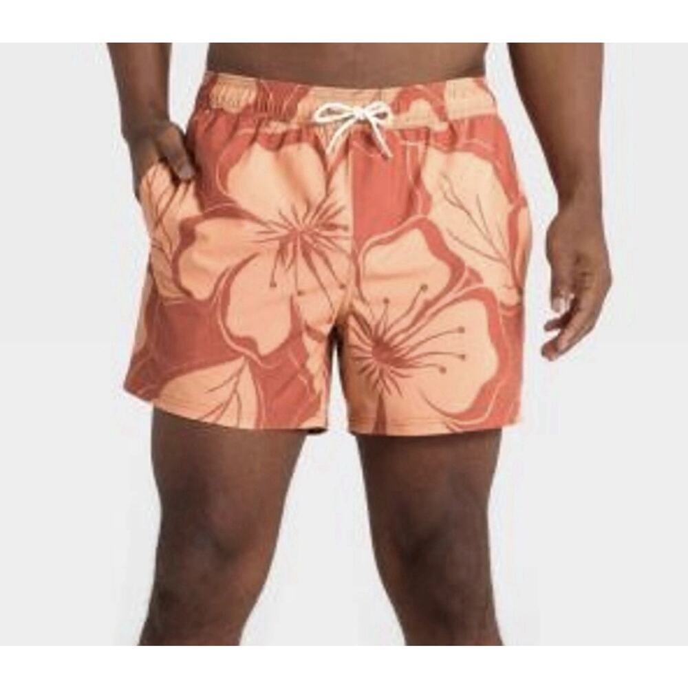 Goodfellow & Co Swim Trunks Mens XL Orange Floral 5" Inseam 4-Way Stretch Lined